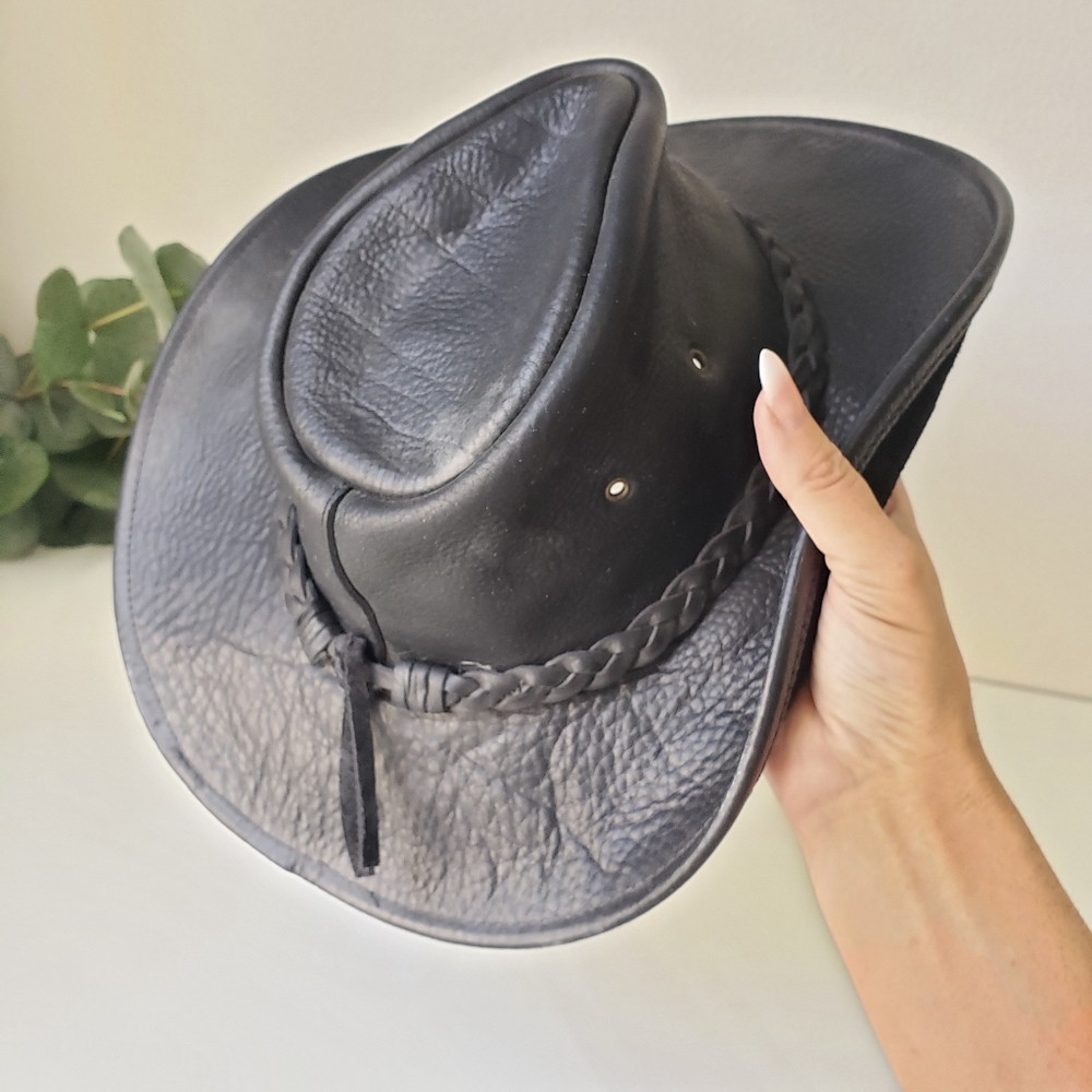 Vintage leather boho Panama cowboy hat